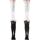Fourluoo 4 Pairs Knee High Lace Socks | Long Lace Stockings for Women with Floral Mesh, Lolita Boot Socks, Kawaii Knee High Socks, Soft Stretchy