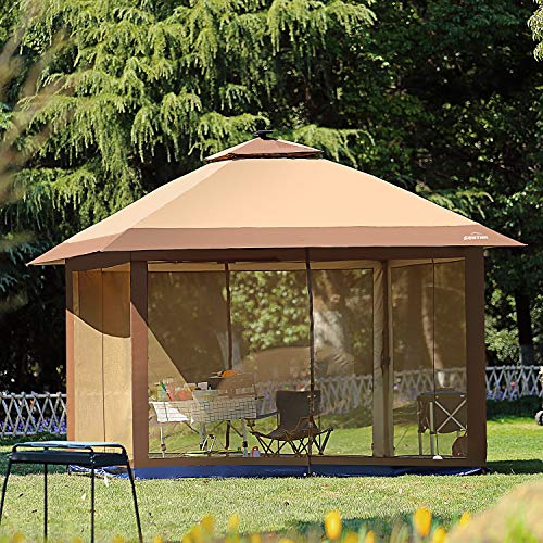 SunTime ST-1 Fully Enclosed Canopy Instant Popup Gazebo with Solar Powered LED Lights and Mesh Insect Screen, Portable