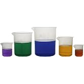 5 Piece Premium Laboratory Plastic Beaker Set, Made of High Clarity Polypropylene with Raised Graduations, 50 mL, 100 mL, 250 mL, 500 mL, and 1000 mL (Autoclavable)
