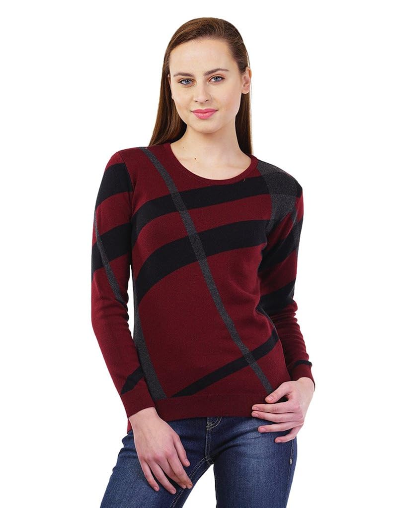 kalt women's round neck full sleeve jacquard cotton sweater