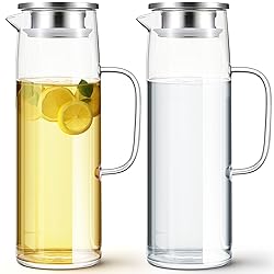 Hsei 2 Sets Glass Pitcher with Lid, 50 oz / 1500 ml