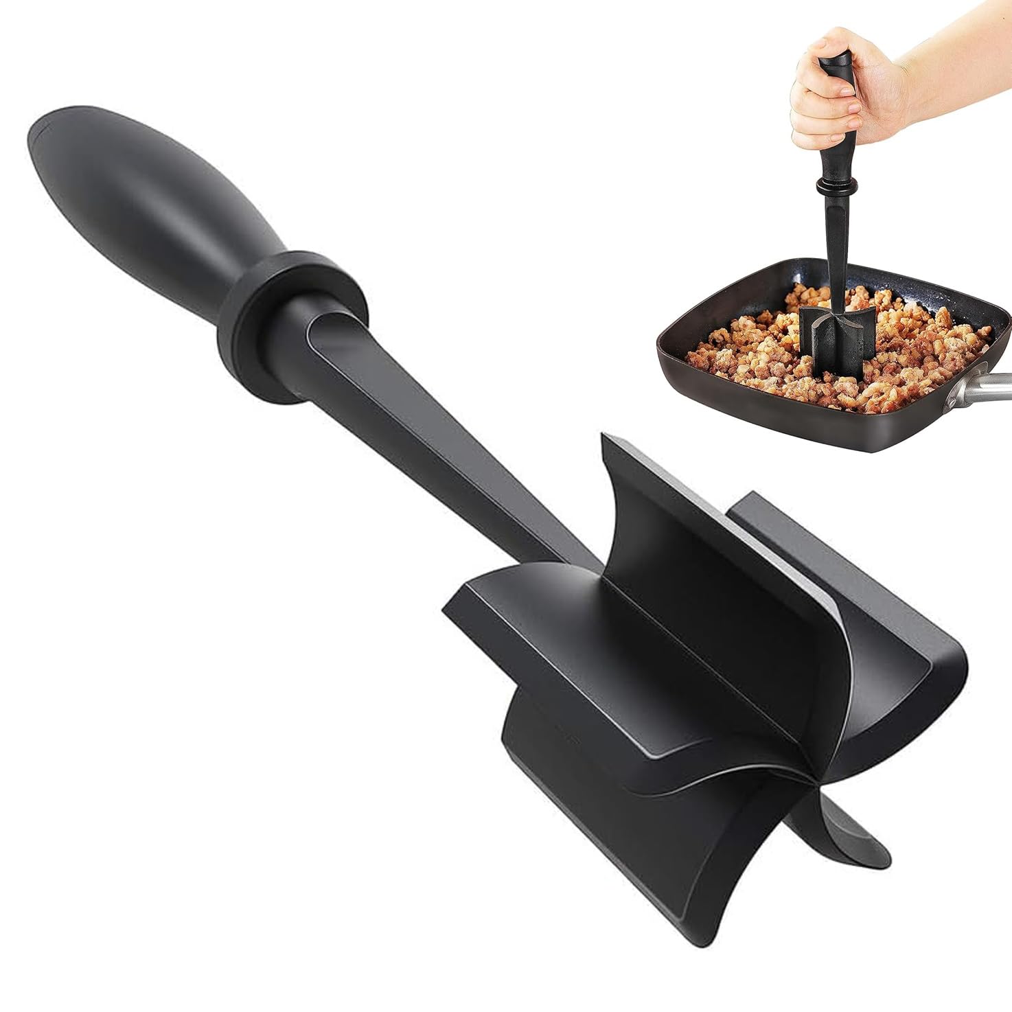 Meat Mince Masher Meat Chopper Ground Beef Masher and Mix Heat Resistant Non Stick Handle Nylon Multifunctional Chopper for Hamburger Meat, Beef