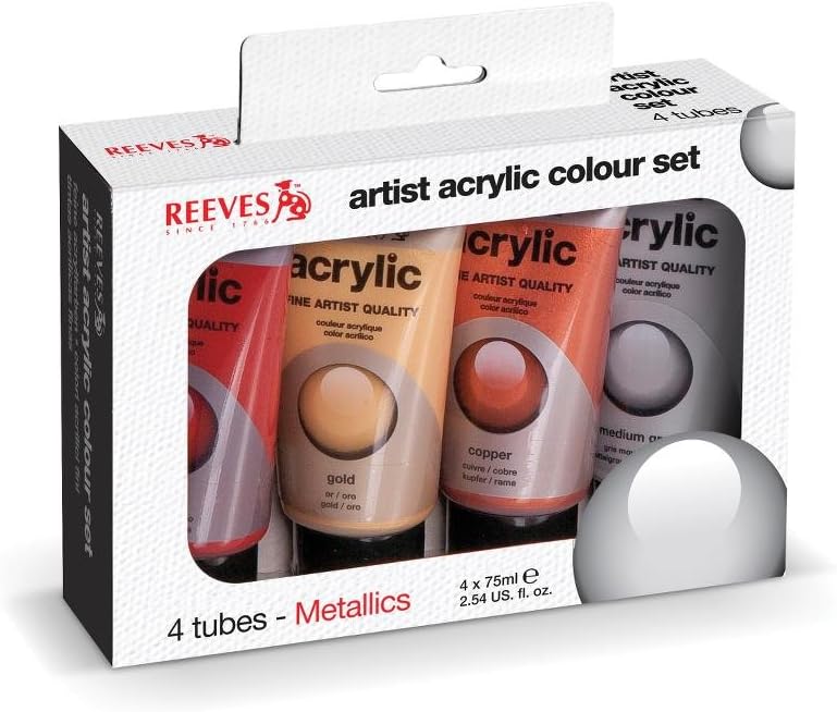 Reeves 4 x 75 ml Metallic Colours Acrylic Paint