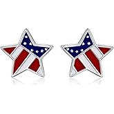 American Flag Earrings for Women Sterling Silver Fourth of July Stud Earrings Patriotic Stars USA Flag Fourth of July Independence Day Gifts for Women