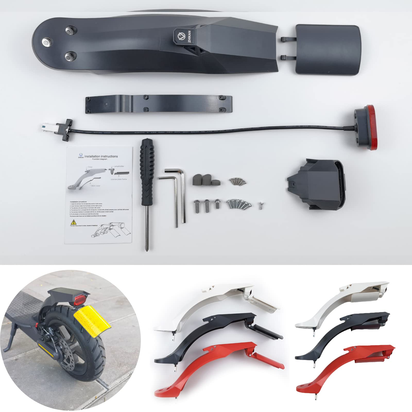 MotuTech for Xiaomi Mi 3 M365 Pro Pro 2 1S Mudguard Kit Multifunction Rear Light License Plate Frame Pro 2 1S Wheel 8 Inch 10 Inch (Black - for Xiaomi M365 Pro/Pro 2)