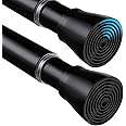 MEXAU 2 Pack Black Shower Curtain Rod 45 To 77 Inch Tension Shower Rod For Bathroom Adjustable Spring Curtain Rod No Drilling Black Spring Rod Tension Curtain Rods for Windows Doorway Closet