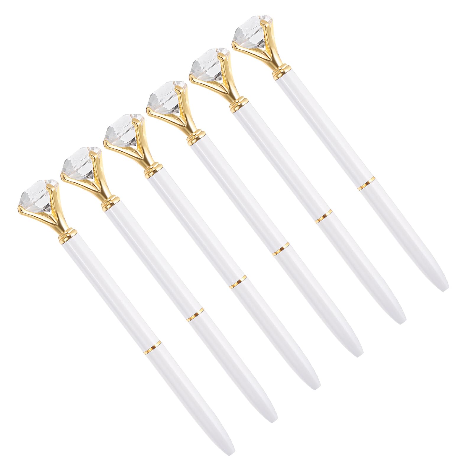 YOKIVE 6 Pcs Black Ink Ballpoint Pen with Crystal Diamond, Twist Design Metal Pen 1.0mm Medium Point Style 1, Great for Office, Studios, Writing (White)