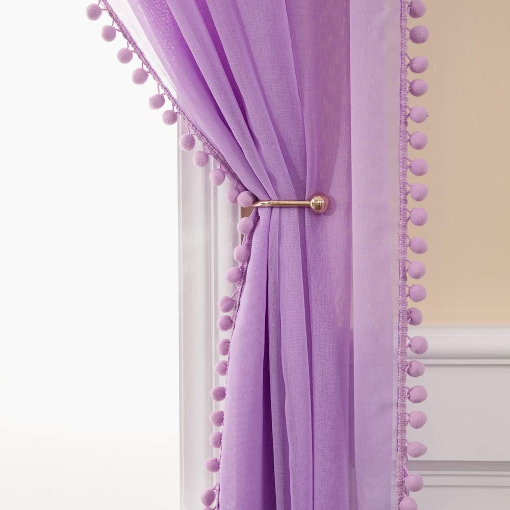 MIULEE Pom Poms Curtain Voile Sheer Translucent Curtains Home Decor for