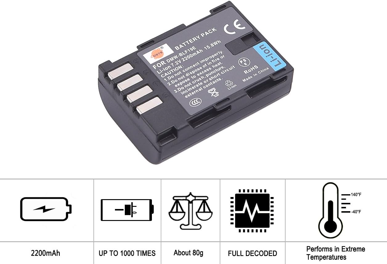 DSTE 2PCS DMW-BLF19E (2200mAh/7.2V) Battery Charger Set Compatible for Panasonic DMC-GH3, DMC-GH4, DC-GH5 - Image 4