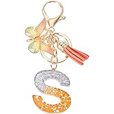MECCANIXITY Initial Letter Keychain, Cute Tassel Butterfly Keychain Letter Charm for Women Girls Key Purse Handbag