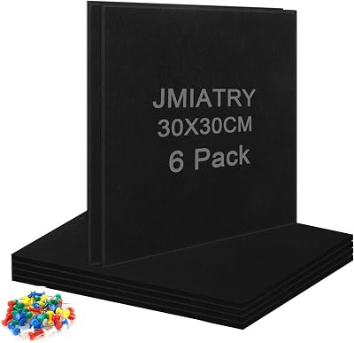 JMIATRY 6 Black Cork Board Tiles Large Square 30cm Self-Adhesive Wall Pin Board