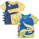 Jagrove Toddler Little Boys T Shirts 2 Pack Short Sleeve Crewneck Top Tee Dinosaur Car Shark Shirts for 2-7 Years