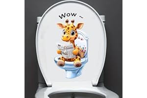 Nouiroy Cute Animal Reading Newspaper Toilet Lid Decal - Humorous Home Decor, Easy-to-Apply Ceramic Tile & Water Tank Decal, Semi-Gloss Finish, Cat Bathroom Decor (Giraffe)