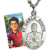 Westmon Works St Carlo Acutis Pewter Medal and Stainless Steel Necklace Set with Patron Saint of the Internet Prayer Card