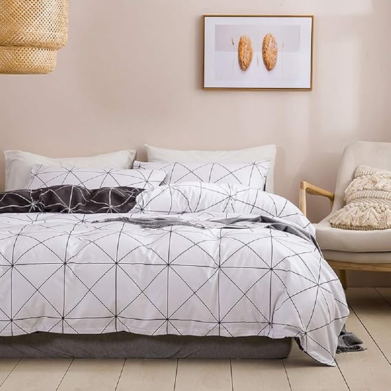 Checked bed linen, 135 x 200 cm, white, grey, 2piece checked duvet