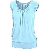 Lock and Love Women's Scoop Neck Short Sleeve Solid/Print/Dip-Dye Sweetheart Top S-3XL Plus Size