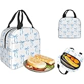 SJDHAHC Bow Lunch Box, Cute Blue Ribbon Bow Watercolor Insulated Lunch Tote Bag for Women & Men, Small Lunch Bag for Work Picnic Travel Office, 8.5x8x5 Inch