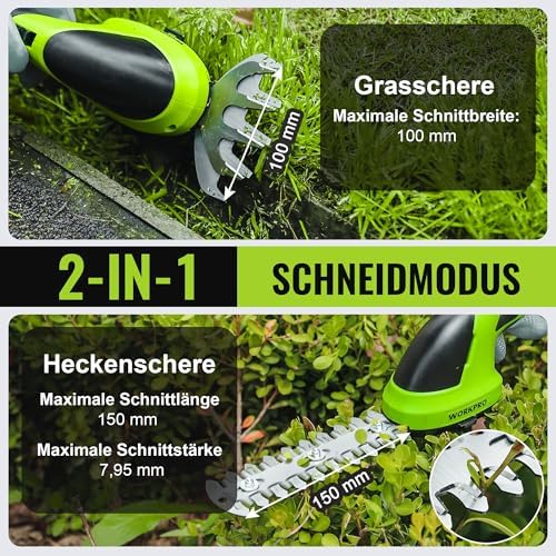 Gartenschere Akku 7,2V Grün, Handliche Grasschere Elektrisch
