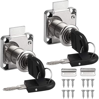 Mclcvp7re 2x Zinc Alloy Drawer Cabinet Lock Cylinder w/ 4 Keys Silver DUYIT07
