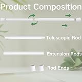 Venwemong Telescopic Curtain Rod 135-200 cm No Drill White view 5