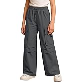 SANGTREE Girls Parachute Pants Loose Lightweight Drawstring Waist Hip Hop Cargo Pants,6-16 Years