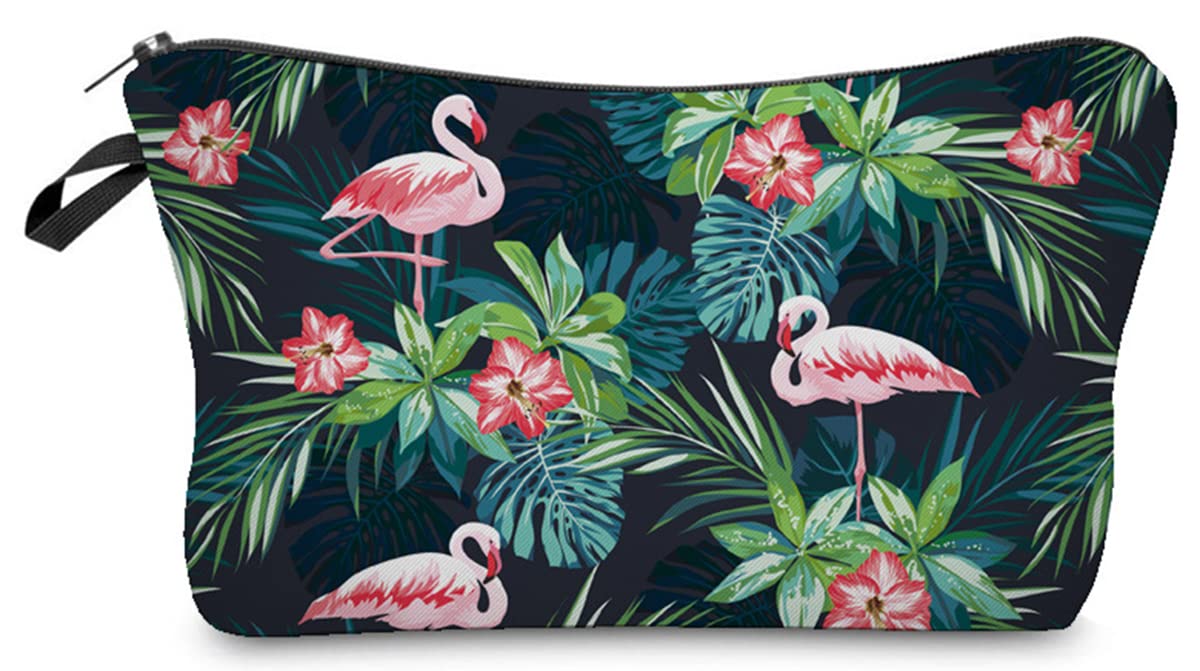 FAVORTALK Make Up Case Small Capacity Travel Cosmetic Bag Flat Portable Waterproof Polyester Skincare Bag with Beautiful Flamingo Pattern Toiletry Bags for Women B0914 — image 1