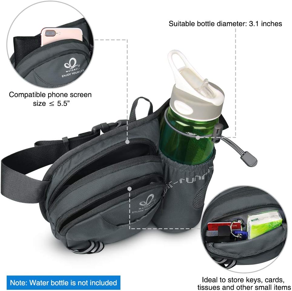 Waterfly Waist Pack Fanny Pack Bum Bag Hip Pack Running Bag Waist Bag Running Belt Sack Water Resistant with Bottle Holder for Hiking Camping Dog Walking - Image 5
