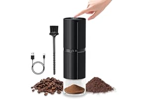 Portable Electric Conical Burr Coffee Grinder, USB-C Rechargeable Cordless Handheld, Adjustable Settings & Auto-Stop, Metal Shell for Travel, Camping, Home Espresso & French Press - Black