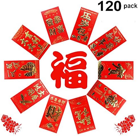 120 Pieces TKOnline Chinese New Year Red Envelopes Year of The Lucky Money Envelope Festival Money Packets, 6 Designs (16.5 x 9 cm)