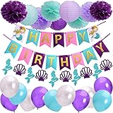 Mermaid Birthday Party Decorations Kit Happy Birthday Mermaid Banners Pom Poms And Paper Lanterns Balloons For Girl's Birthday Party And Baby Shower Mermaid Birthday Decorations Supplies