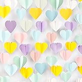 Pastel-Rainbow Party-Decorations 3D Heart Garland - 39Ft Yellow Blue Pink Purple Mint Hanging Paper Streamers Banner, Engagement Wedding Bachelorette Baby Bridal Shower Decor Ouruola