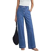 Dokotoo Women's Pants High Waisted Jeans Stretch Loose Fit Colorblock Denim Pants with Pocket