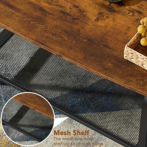 KICODE Coffee Table, Round Coffee Table with Storage Shelf, Industrial Cocktail Table for Living Room, Wood Look Accent Furniture, Metal Frame, Rustic Brown - Thumbnail 7