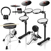 HAMPBACK MK-0 PRO Electric Drum Set with 7'' Mesh Drum Pads, 8'' Full Rubber Cymbals, 5'' Bass Drum, 12 Kits and 68 Authentic Sounds, USB MIDI, Throne, Sticks, Headphone, Suitable for Beginners &amp; Kids