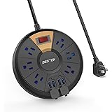 BESTEK Power Outlet Strips, 4 USB Ports Desktop Charging Station with 6-Outlet 13A 125V, 6 Ft Extension Cord, 220J, Black, Ultra-Compact for Dorm Room, Bedside, Cruise Ship and More