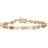 Gem Stone King 18K Yellow Gold Plated Silver Pink Moissanite and White Lab Grown Diamond Bracelet For Women (2.25 Cttw, Gemstone Birthstone, Round 4MM, 7.5 Inch)