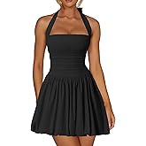 Kaximil Women's Sexy Halter Corset Mini Dress Bubble Ruched Waist Club Party Dresses with Built-in Shorts