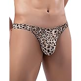 VORHELOVE Men's Sexy Thong Underwear T Back Bikini Briefs Low Waist G String with Bulge Pouch Leopard Print Panties S-XL