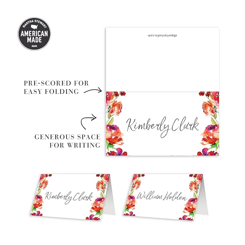 Digibuddha Place Cards 50 Pack Red Wedding Escort Cards Floral Bridal Shower Sit Down Formal Dinner Reception Guest Name Place Setting Boutique Table Tent Decor Watercolor Art 3 5 X 2 Inches Decorations