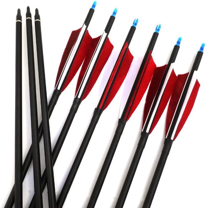 CNSE 32-Inch Carbon Arrows with 4-Inch Turkey Feather Fletching Replaceable Points Hunting Arrows Targeting Arrows Spine 600 for Recurve Bow Longbow Hunting Bow( pack of 12)