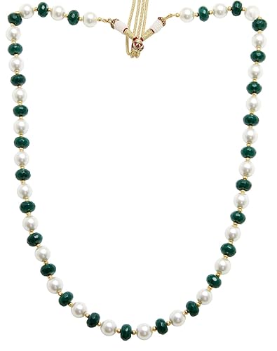 Semi Precious Gemstone Beaded String Necklace Long Mala with 12mm Big Stones for Women with 1 Gram Gold Plated Balls