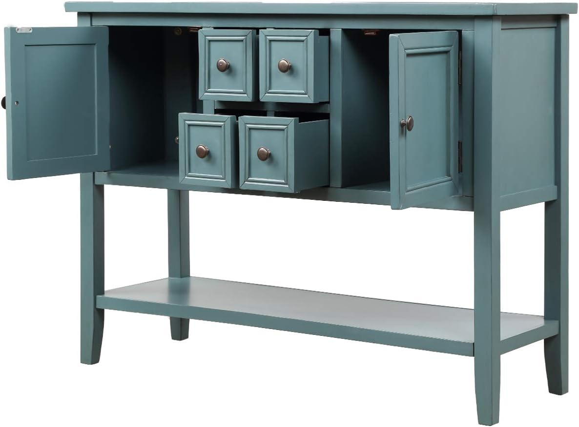 Merax Console Sofa Table Sideboard with Storage Drawers Cabinets and Bottom Shelf for Living Room, Kitchen, Entryway/Hallway, Blue: Furniture & Decor