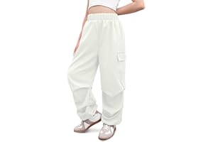 IIMMER Girls Summer Baggy Trendy Parachute Cargo Pants Cute Wide Leg Joggers with Pockets 5-14 Years