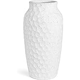CheeryStow White Ceramic Vase for Flowers, Textured Speckled Hammered Finish Decorative Vase for Living Room, Table Centerpiece & Modern Home Decor