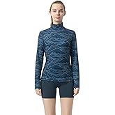 Leapstride Women's Slim Fit Turtleneck Base Layer Long Sleeve Top, Mountain Print, Moisture-Wicking for Workouts & Outdoor