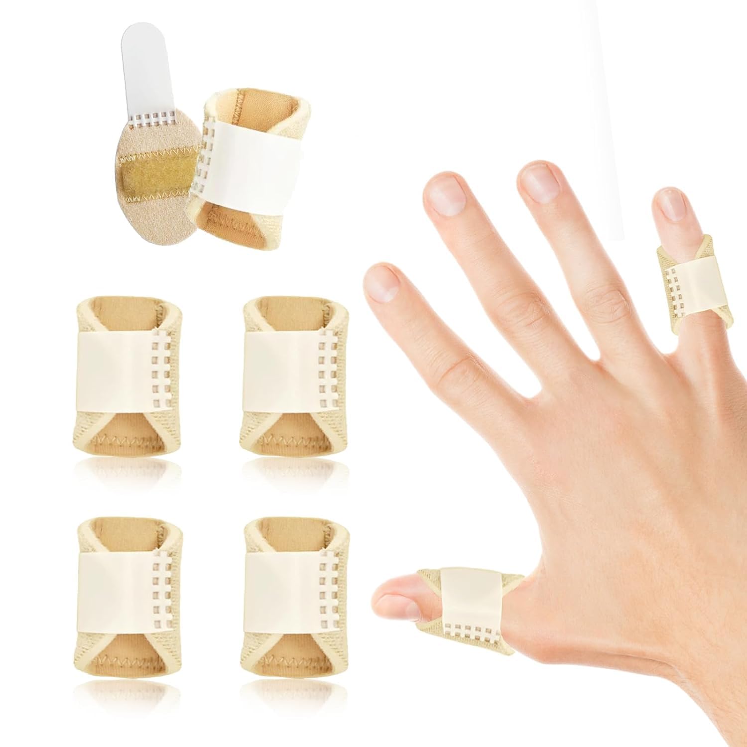 EDNYZAKRN 5Pcs Thumb Splints, Finger Brace for Trigger - Arthritis - Straightening, Protectors Support for Index - Middle - Ring - Little (Beige)