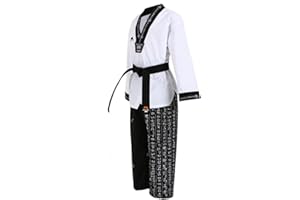 Mudoin Korea Taekwondo Hangul Uniform Black V Neck for Adults MMA Martial Arts Karete Judo Hapkido Gym School Academy