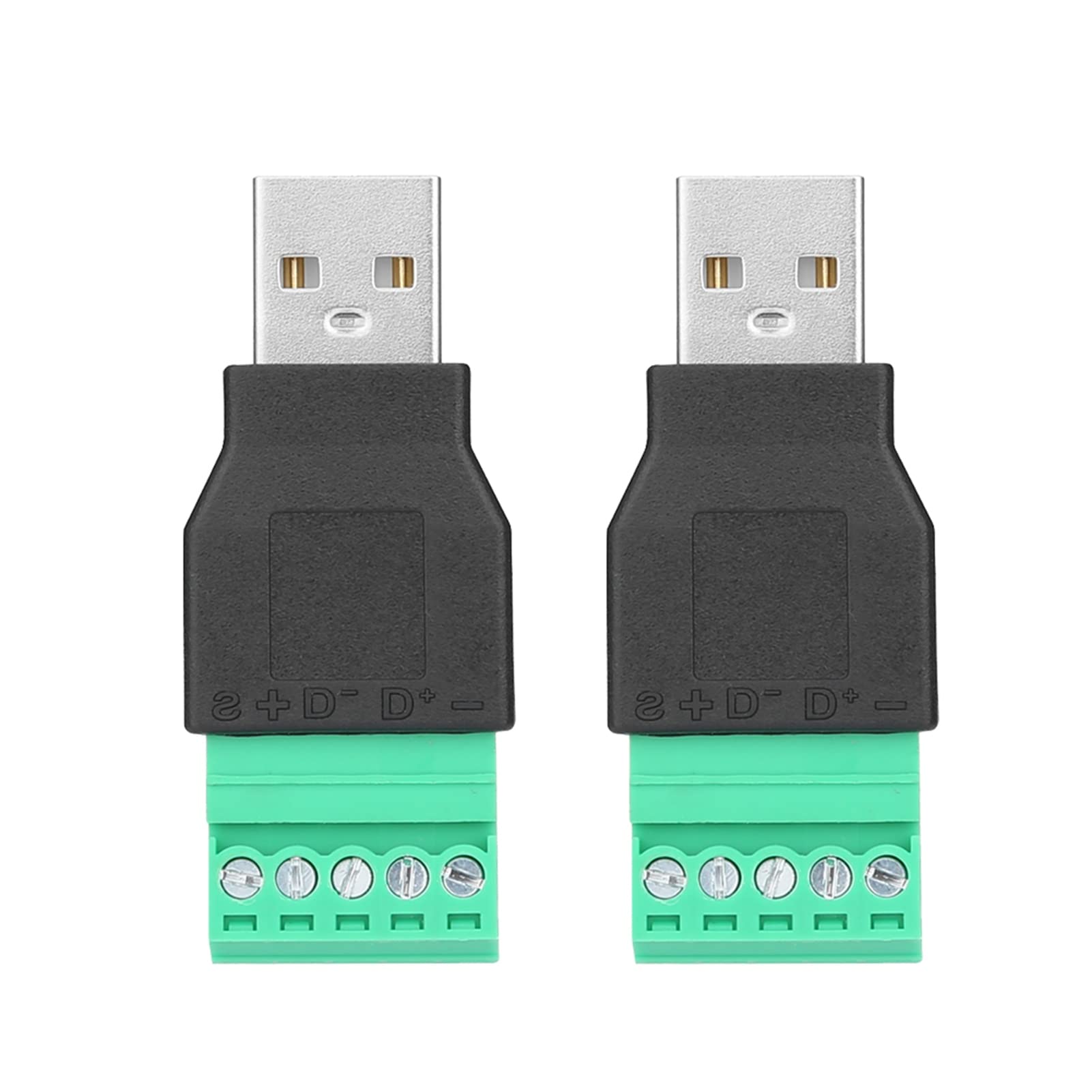 2 PCS Terminal Connector USB Male Plug to 5 Pin Screw Terminal Adapter Connector