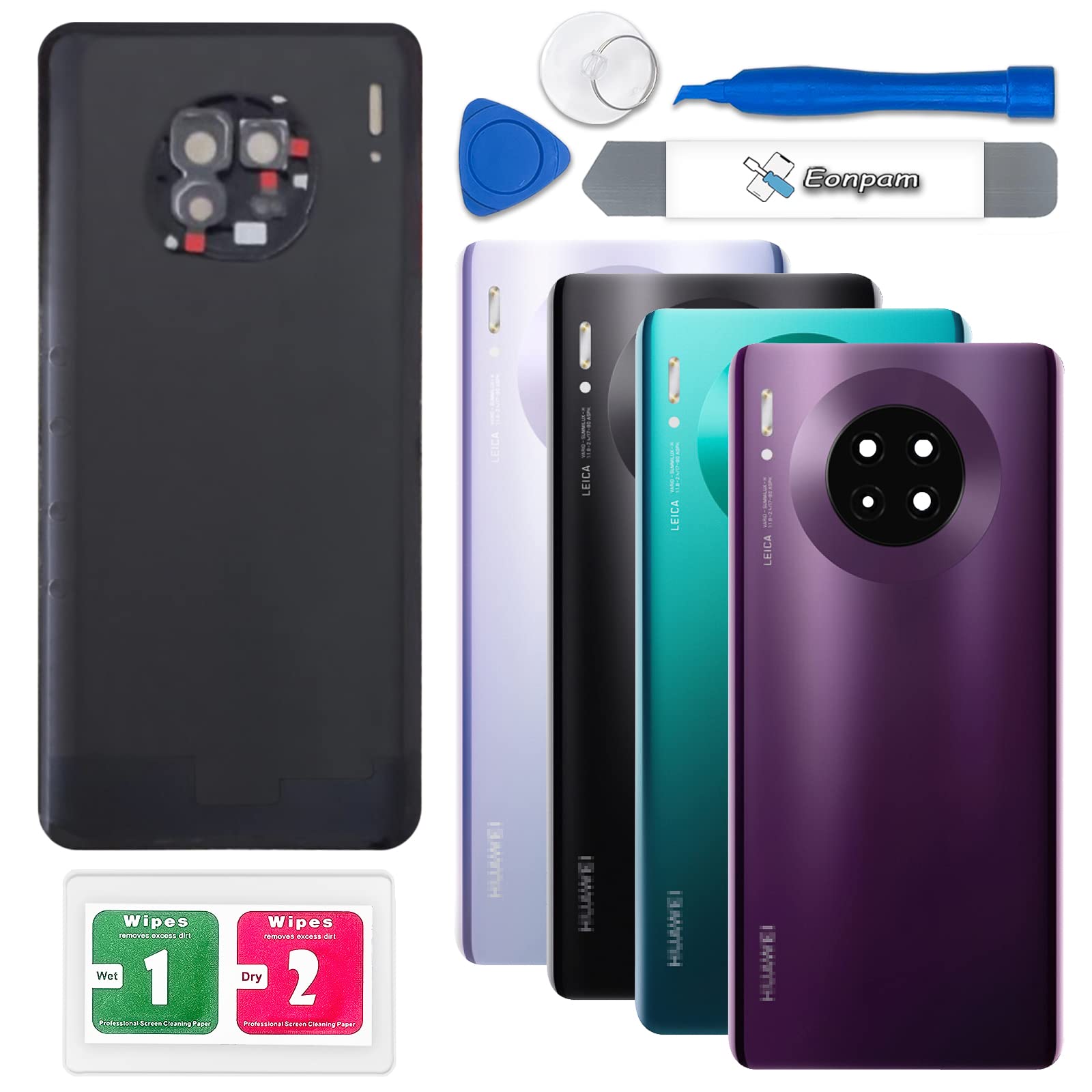 Eonpam Back Cover Glass for Huawei Mate 30 Rear Glass Replacement with Camera Lens + Repair Kit Genuine Rear Housing (Purple)