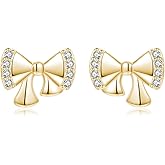 Reffeer Solid 925 Sterling Silver Cute Bow Stud Earrings for Women Teen Girls CZ Bow Earrings Stud Hypoallergenic
